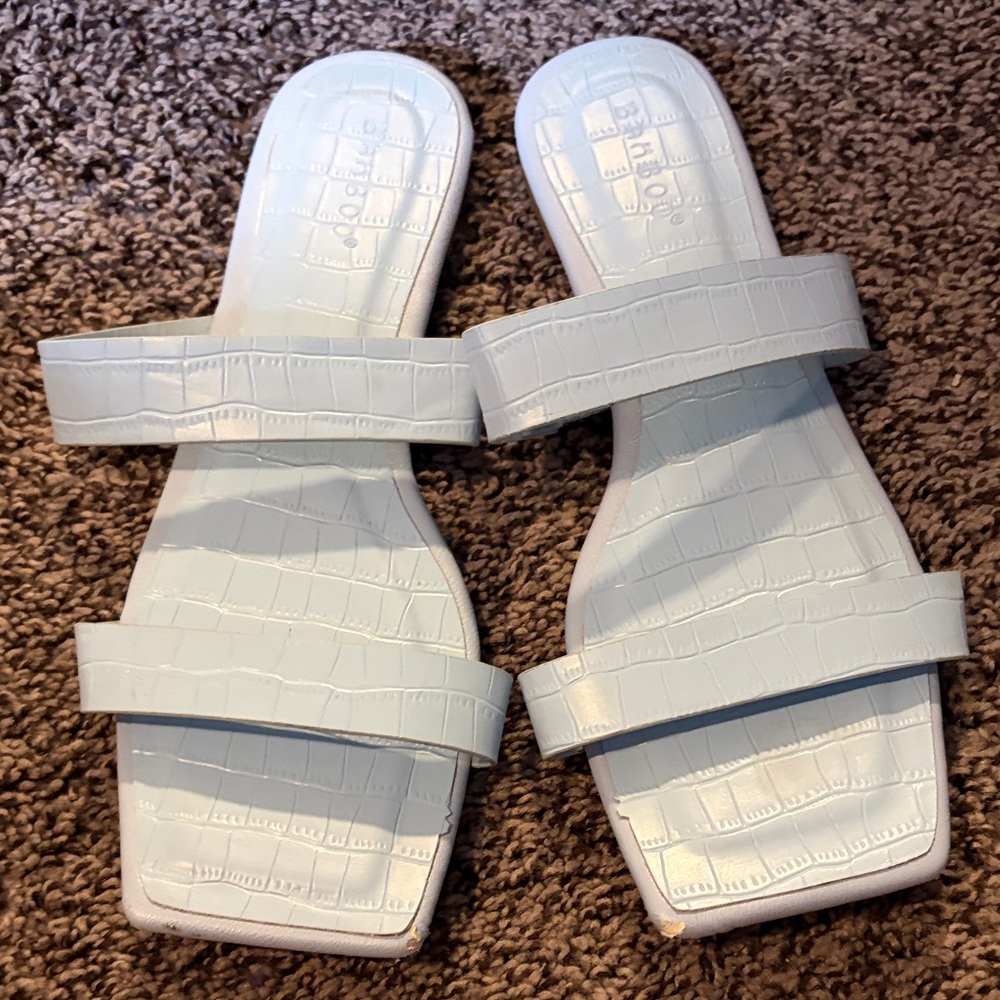 Light Blue Croc-Embossed Slide Sandals